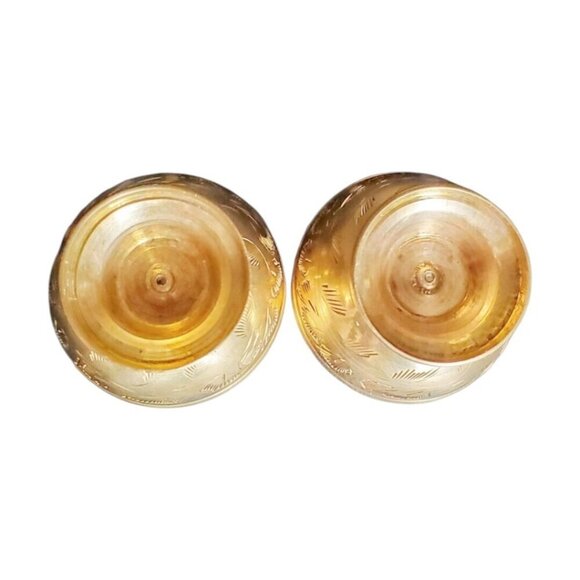 Set of 2 Vintage Etched Brass Trinket Bowls with Lid | 1970s Pedestal Dishes - Picture 10 of 10